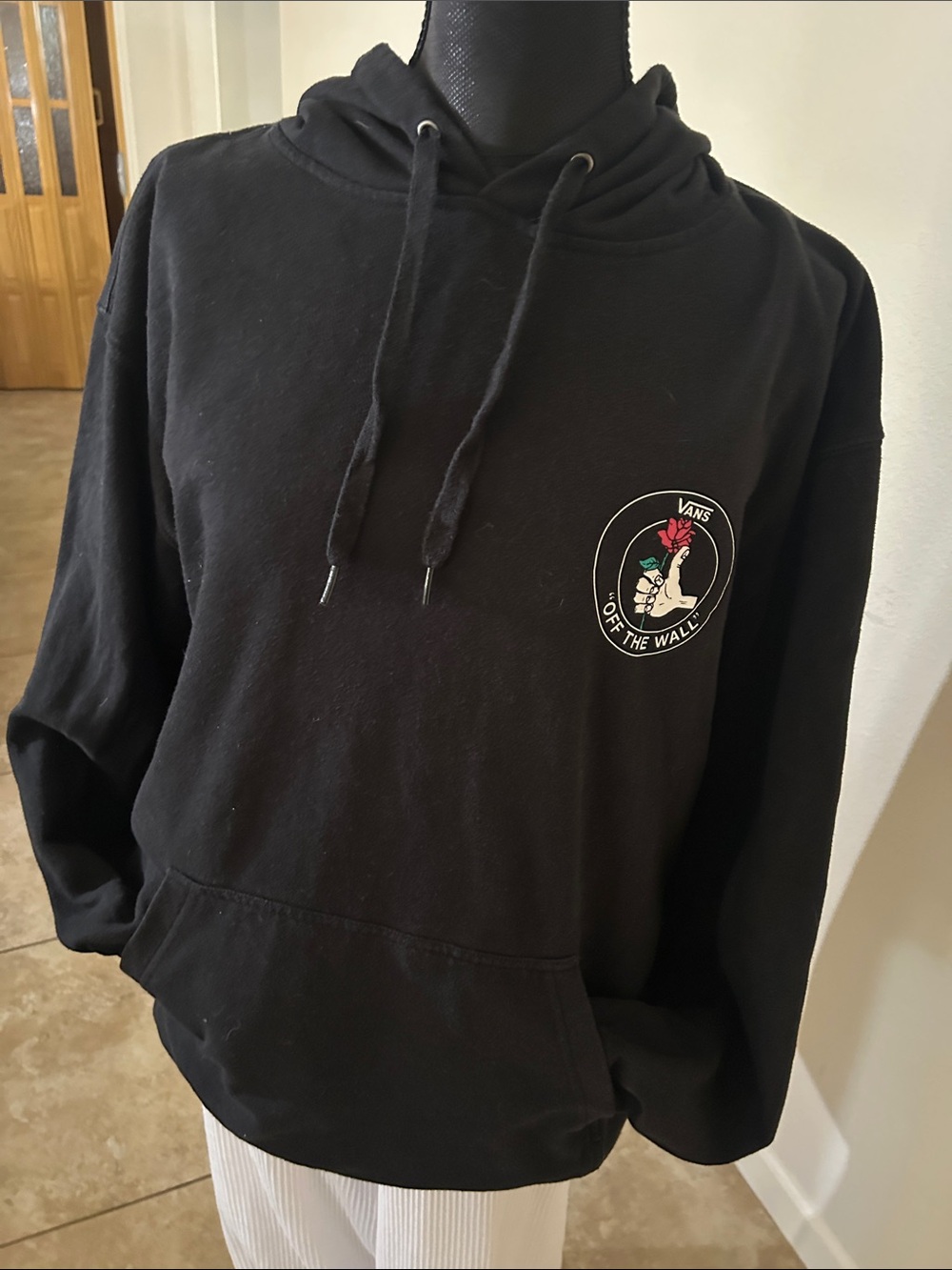 Vans Black Crewneck Sweatshirt with Floral Off The Wall Logo VGUC